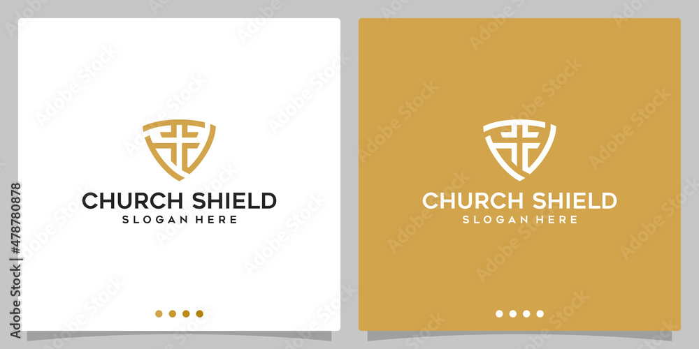 Wall mural Shield and church line style logo vector design