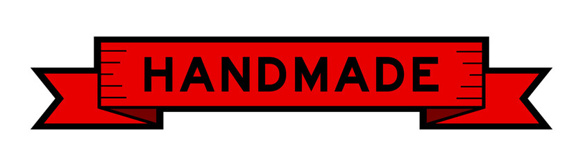 Obraz premium Ribbon label banner with word handmade in red color on white background