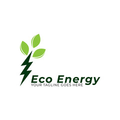 Eco logo forms leaves with a lightning symbol in green color.