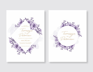 Beautiful wedding invitation with purple watercolor floral