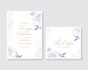 Wedding card invitation with purple flower watercolor
