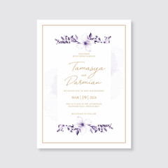 Wedding card invitation with watercolor floral purple