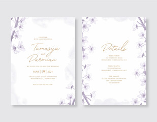Fototapeta na wymiar Wedding invitation with floral purple watercolor
