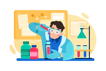 Scientist man working in the laboratory Illustration concept. Flat illustration isolated on white background.