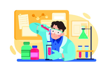 Scientist man working in the laboratory Illustration concept. Flat illustration isolated on white background.