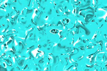abstract texture of glass surface turquoise color. Glossy surface of water. Texture of liquid molten gold. Horizontal image. 3D image. 3D rendering.