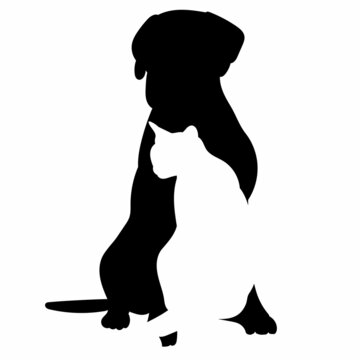 cat and dog sitting black silhouette, isolated, vector, icon