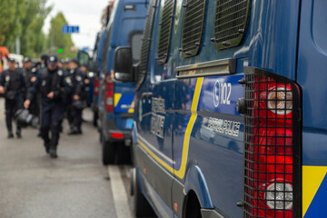 Naklejka premium Police special bus to transport units. Kyiv, Ukraine.