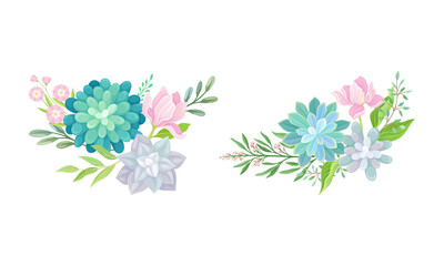 Succulent Fleshy Flower Plant Bouquet Arrangement Vector Set
