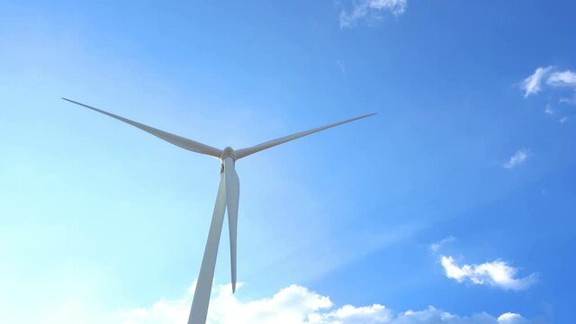 Wind turbine for generating electricity from wind power with beautiful sky and clouds