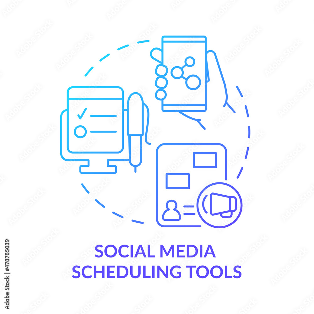Poster social media scheduling tools blue gradient concept icon. prioritizing multiple posts abstract idea 