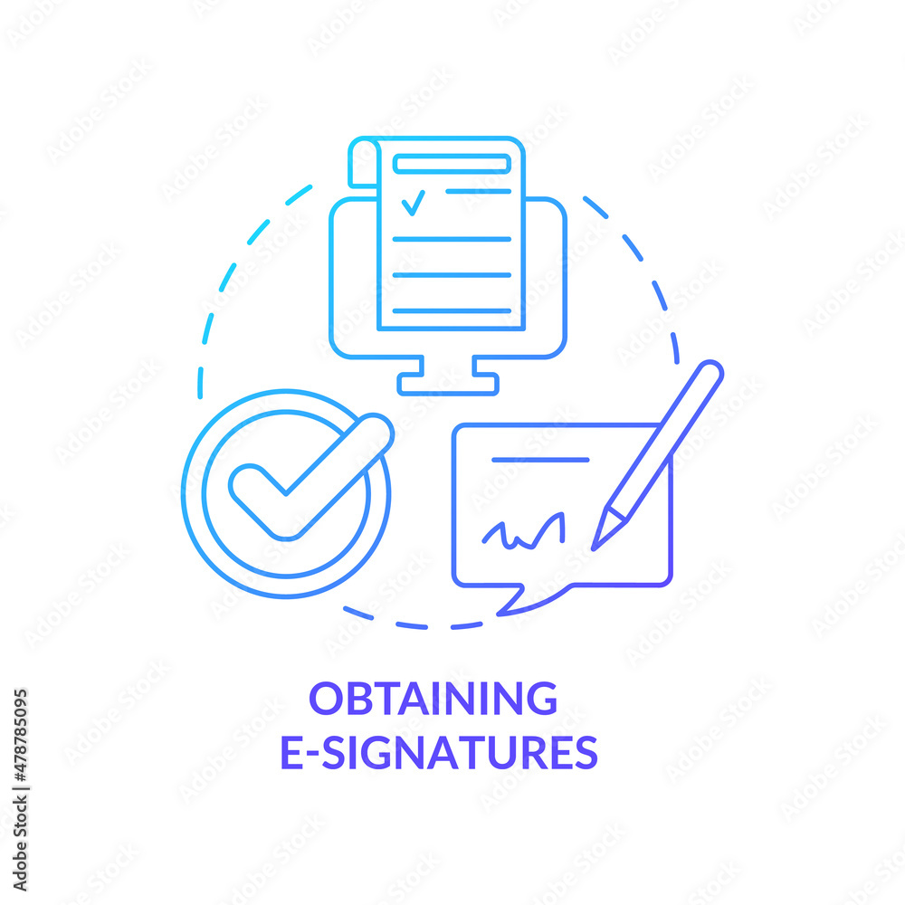 Poster obtaining e-signatures blue gradient concept icon. applying digital signature abstract idea thin lin
