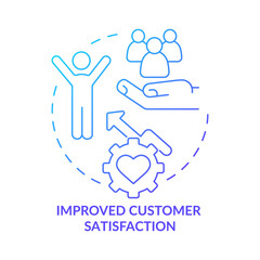Improved customer satisfaction blue gradient concept icon. Clear communication abstract idea thin line illustration. Business tools. Isolated outline drawing. Roboto-Medium, Myriad Pro-Bold fonts used