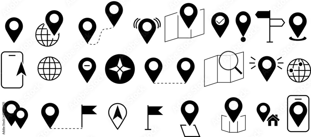 Poster location icons set. navigation icons. map pointer icons. location symbols. vector illustration