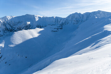 snow covered mountains, Tiganesti Valley, Bucegi Mountains, Romania 