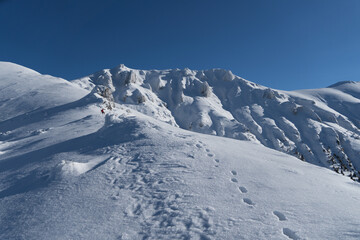Fototapeta na wymiar snow covered mountains, Tiganesti Ridge, Bucegi Mountains, Romania 
