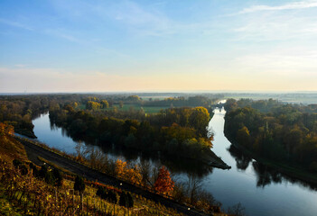 view of the confluence of the Vltava and the Elbe below Mělník Castle in the Czech Republic  - 478790466
