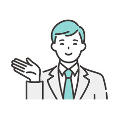 案内する若いビジネスマン