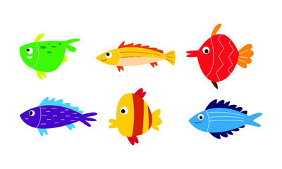 Fototapeta premium set of various fish illustrations. the animal drawing collection in funny cartoon style. kids friendly illustration for educational or design element decoration.
