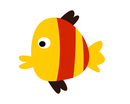 a yellow fish illustration. the sea animal drawing collection in funny cartoon style. kids friendly illustration for educational or design element decoration.