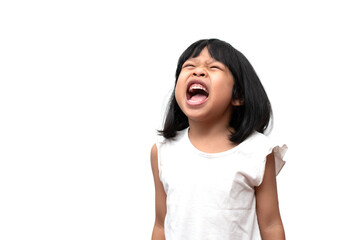 Portrait of angry emotional Asian girl screaming and frustrated shouting with anger, crazy and...