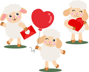 Three lovely lamb sheeps holding a love icons