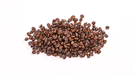 close up coffee beans isolated white background