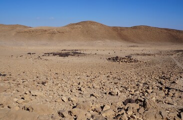 Hiking on the Hurba Bodeda way in the mountains near Eilat, Israel with view of Aqaba