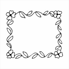 Hand drawn doodle style rectangular frame. Black and white vector illustration.