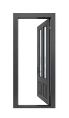  black wooden doors. Оpen doors. 3D rendering