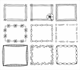 Set of rectangular frames in hand drawn doodle style