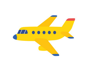 Yellow jet airplane isolated icon flat vector