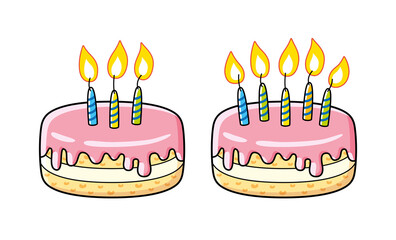 Birthday cake with three and five candles isolated cartoon vector