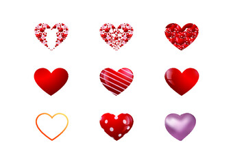 Red hearts symbol set isolated white background Premium Vector