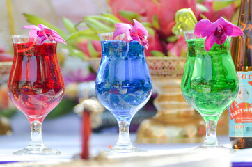 red and blue flowers