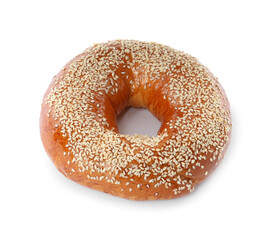 Delicious fresh bagel with sesame seeds isolated on white
