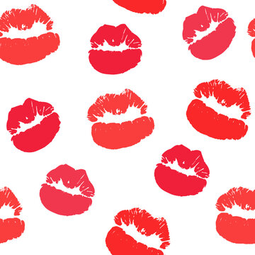 Vector seamless pattern on white background. Lips print on wrapping paper and cloth. World Kissing Day, Valentine's Day