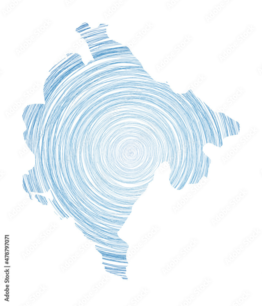 Aufkleber montenegro map filled with concentric circles in a sketch style. vector illustration.
