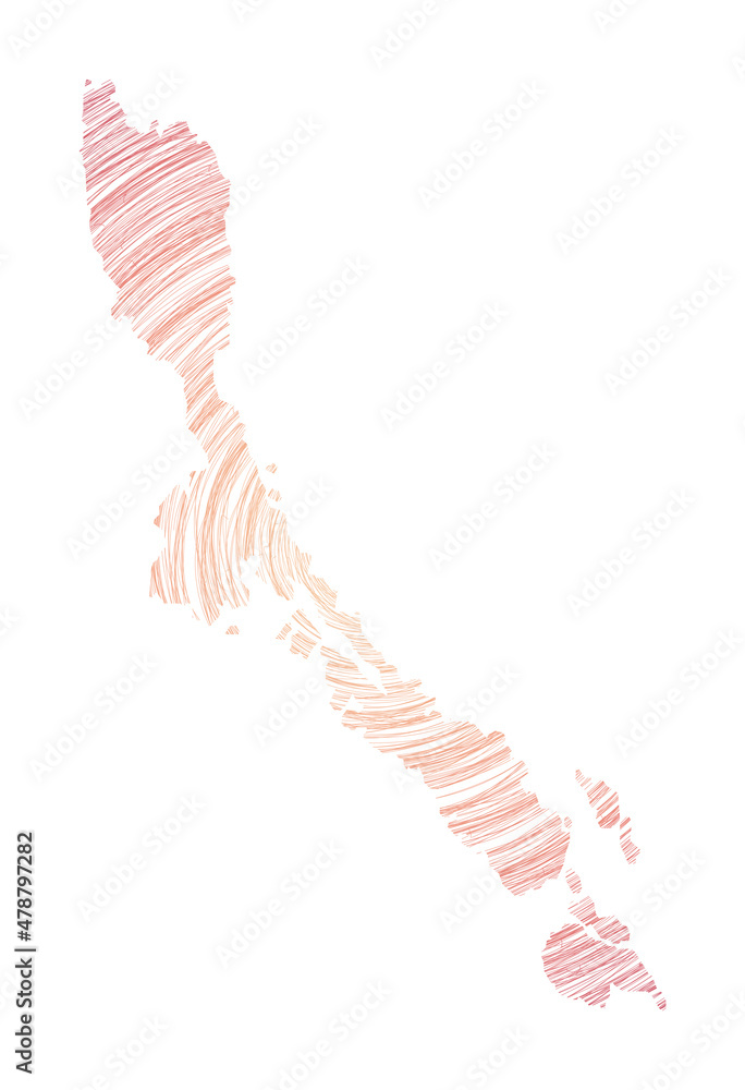 Poster losinj map filled with concentric circles. sketch-style circles in the shape of the island. vector i