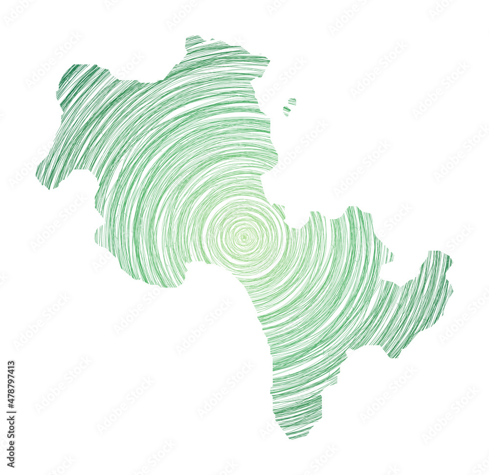 Poster koh rong map filled with concentric circles. sketch style circles in shape of the island. vector ill