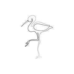 Heron, continuous line drawing, small tattoo, print for clothes and logo design, emblem or logo design, silhouette one single line, isolated abstract vector illustration.