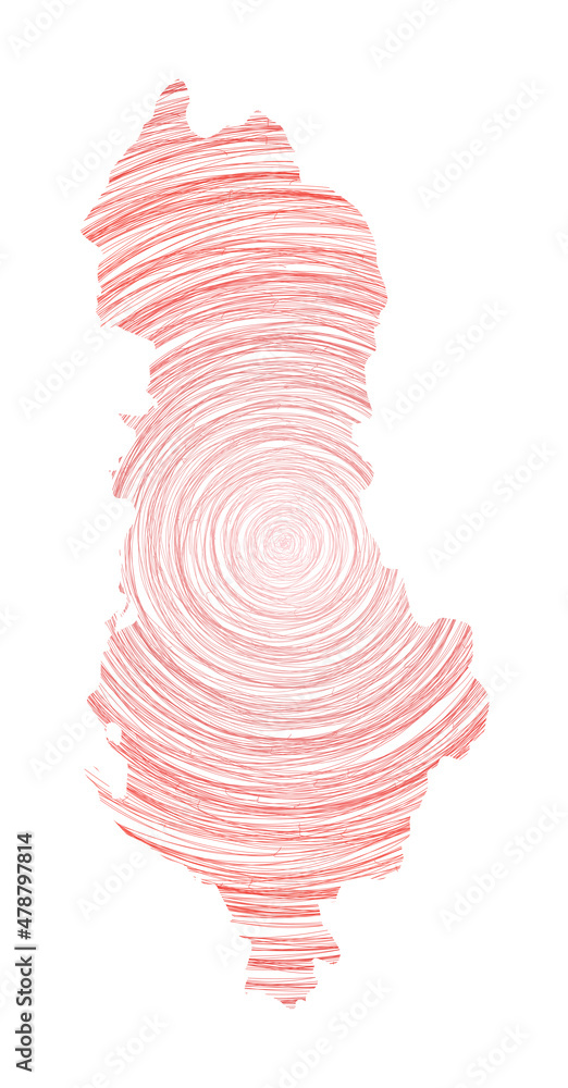 Poster albania map filled with concentric circles. sketch style circles in shape of the country. vector ill