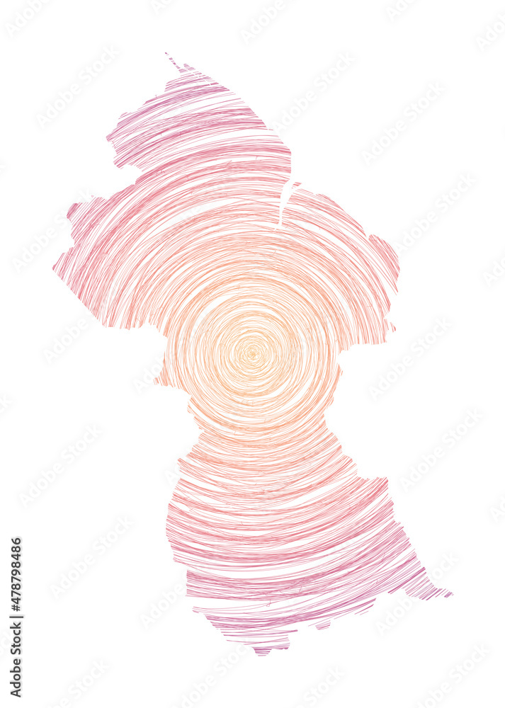 Poster guyana map filled with concentric circles. sketch style circles in shape of the country. vector illu