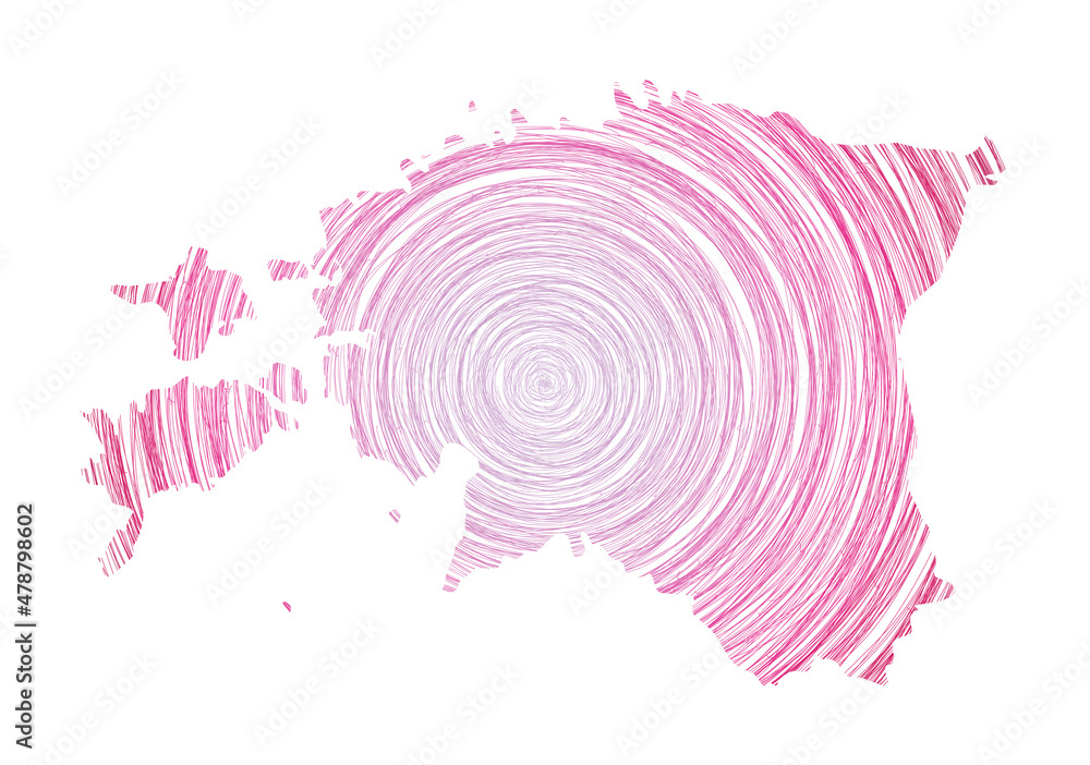 Poster estonia map filled with concentric circles. sketch-style circles in the shape of the country. vector