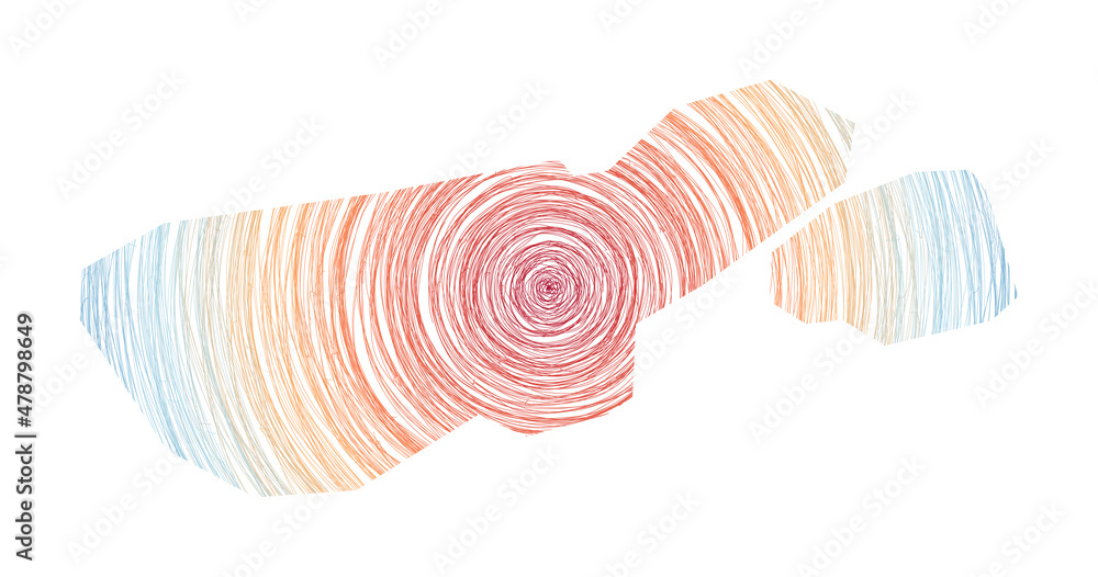 Aufkleber madre de dios island map filled with concentric circles. sketch style circles in shape of the island