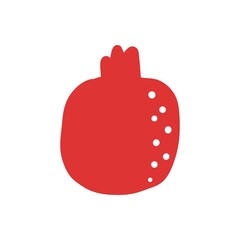 Pomegranate. Doodle berry with stem and leaf. Vector exotic food icon