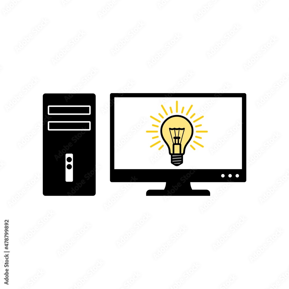 Poster light bulb computer icon isolated on white background