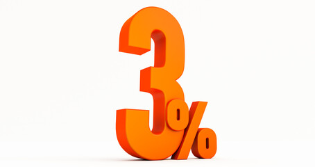 3D render of three percent off isolated on white background. offer 3 percent