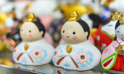 Fototapeta na wymiar Traditional Japanese dolls is symbolic of Japanese Girl's Festival in 3 March of every year.