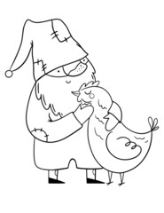 Easter coloring page. Gnome simple illustration. Animal line illustration.